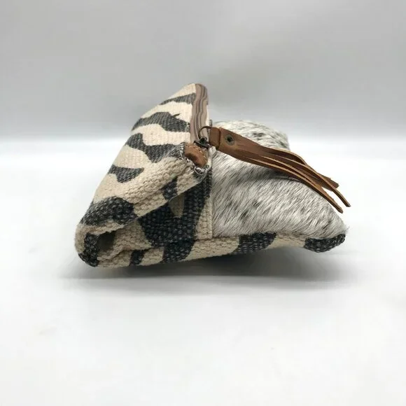 Bhrayna Zebra Design Fold Over Cotton & Leather Clutch - Picture 4 of 10